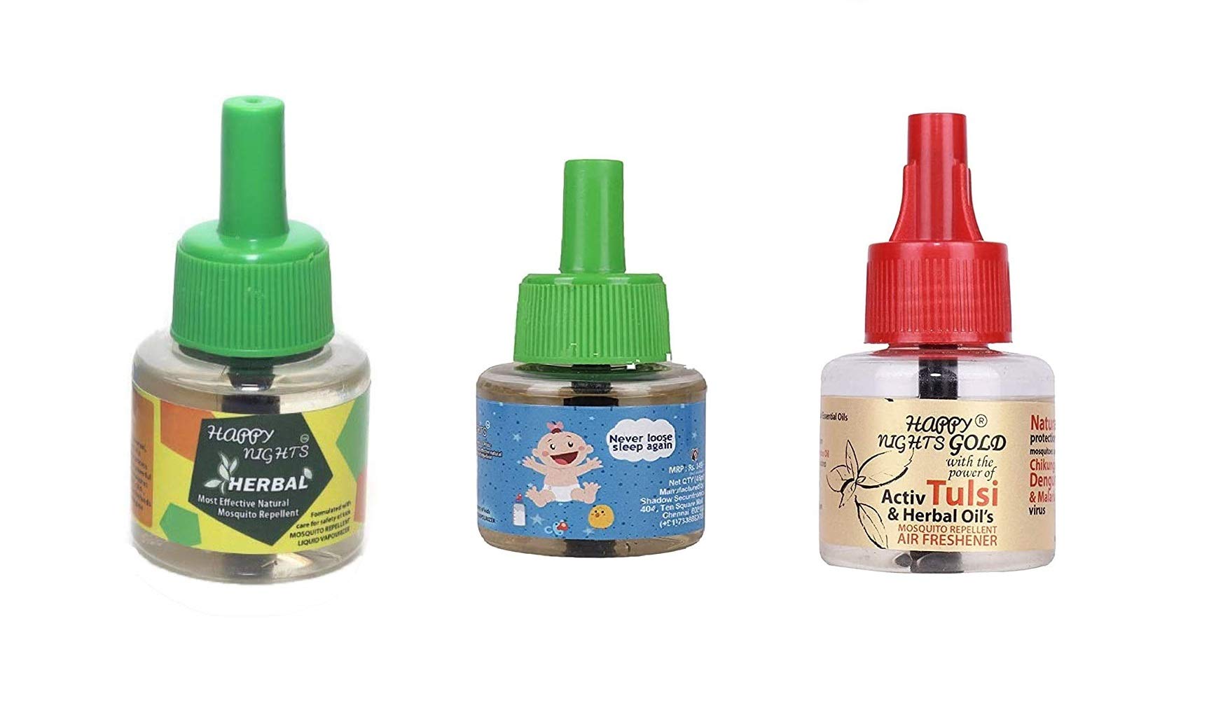 Happy Nights Combo of Gold Tulsi, Lemon Orange and Eucalyptus Oil Based Mosquito Vaporizer Set of 3 (45 ml Each)-image-47