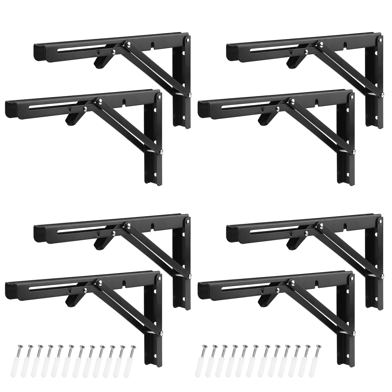 4 Pairs 8 PCS 12 Inch Folding Shelf Brackets,Metal Collapsible Shelf Bracket for Bench Table, Heavy Duty Shelf Bracket Wall Mounted Space Saving DIY