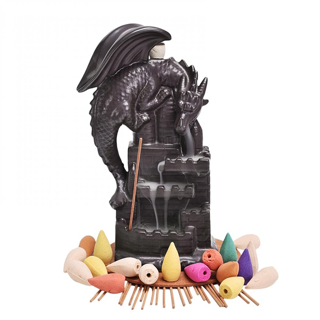 AYES Dragon Incense Burner, Backflow Incense Holder Ceramic Incense Burner with 20 Incense Cones And 30 incense Stick, Aromatherapy Home Office Decor Retro Style