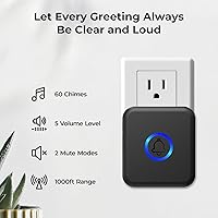 Vista 2 de Timbre inalámbrico, timbre de puerta impermeable con 60 campanas, 5 niveles de volumen y 2 modos silenciosos, timbre de puerta inalámbrico fuerte