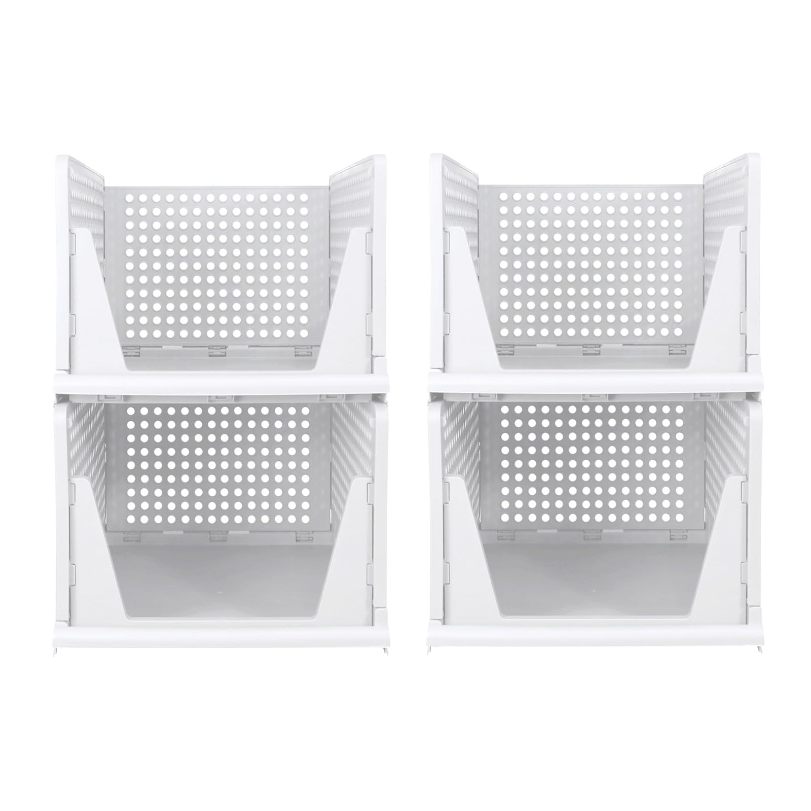 Rangement Vetement,Design perforé avec compartiments coulissants, Organisateur Armoire empilables Boite Rangement pour chambre/cuisine/salle de bain,33,5 x 43 x 96 cm,4 niveaux (25 cm) Blanc