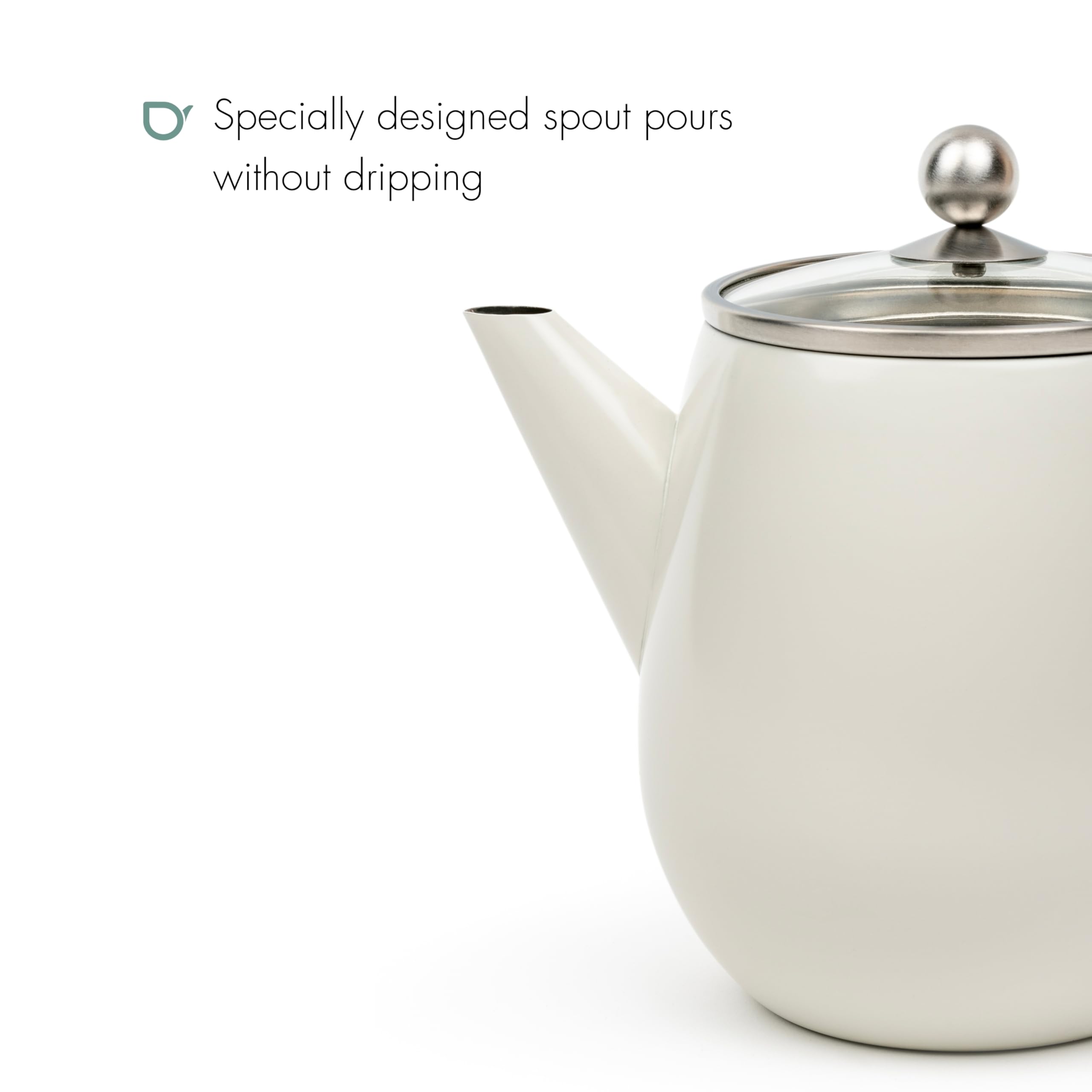 Bredemeijer - Théière double paroi Eva - 1,1 litre - Blanche - Avec filtre