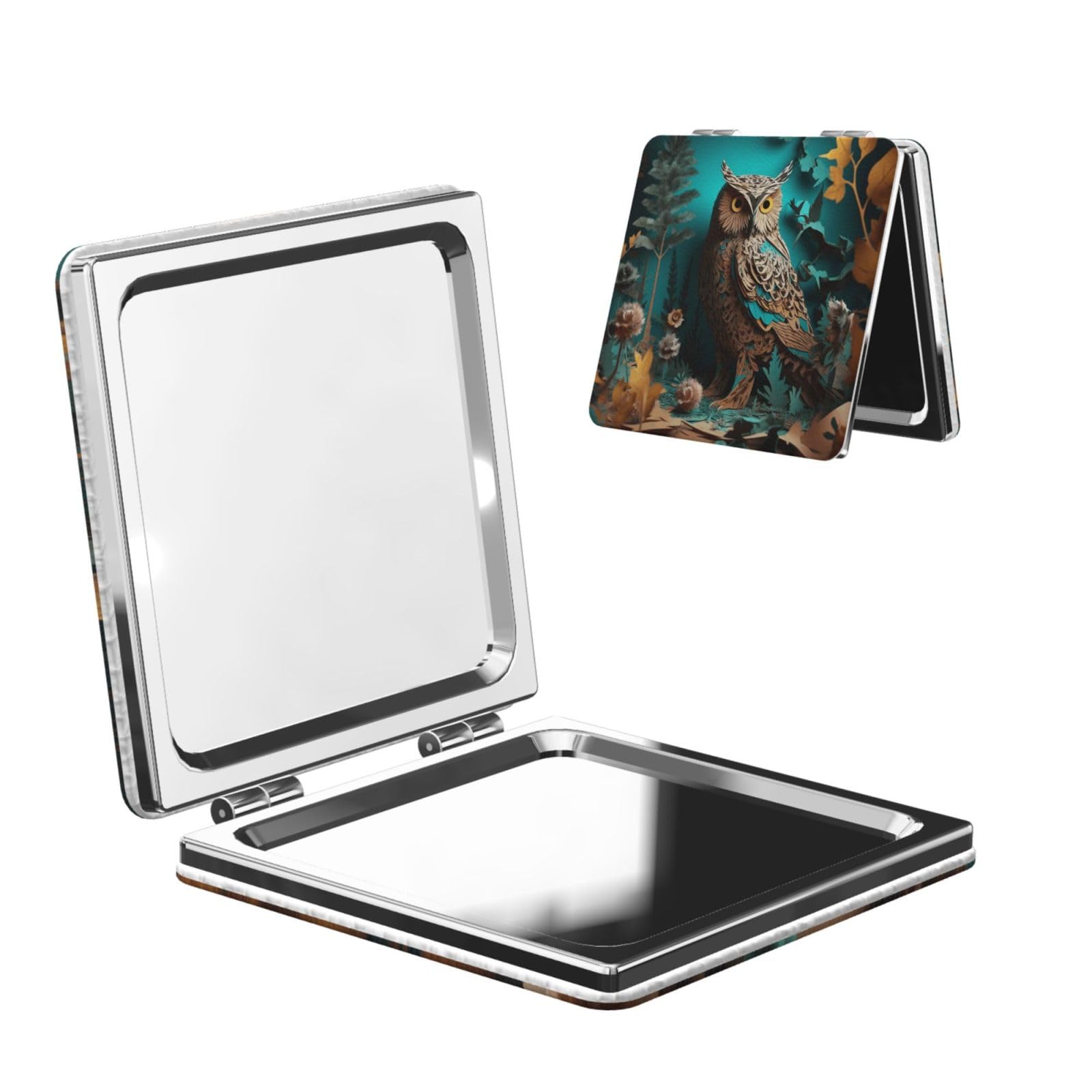DWVTSLH Owl Compact Mirror for Purse, Double-Sided 2X/1X Magnifying Mirror for Women Men, Travel Makeup Mirror for Handbag, Handheld Vanity Mirror for Gift