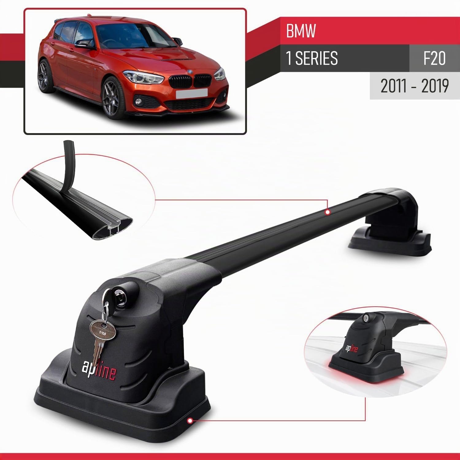 Compatibile con BMW Serie 1 (F20) 2012-2019 Ace-3 Barre Tetto Portapacchi Auto Barre Portatutto Nero Alluminio 2 Barre