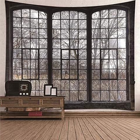 EHOMERY Wandbehang Bunt Wandteppich Tapisserie Multicolored Fantasy Wandbehang Wandtuch Schwarzgrau Fenster Und Baum Wandteppich Für Badezimmer Wandtuch Aesthetic Klein 200X200Cm Cover