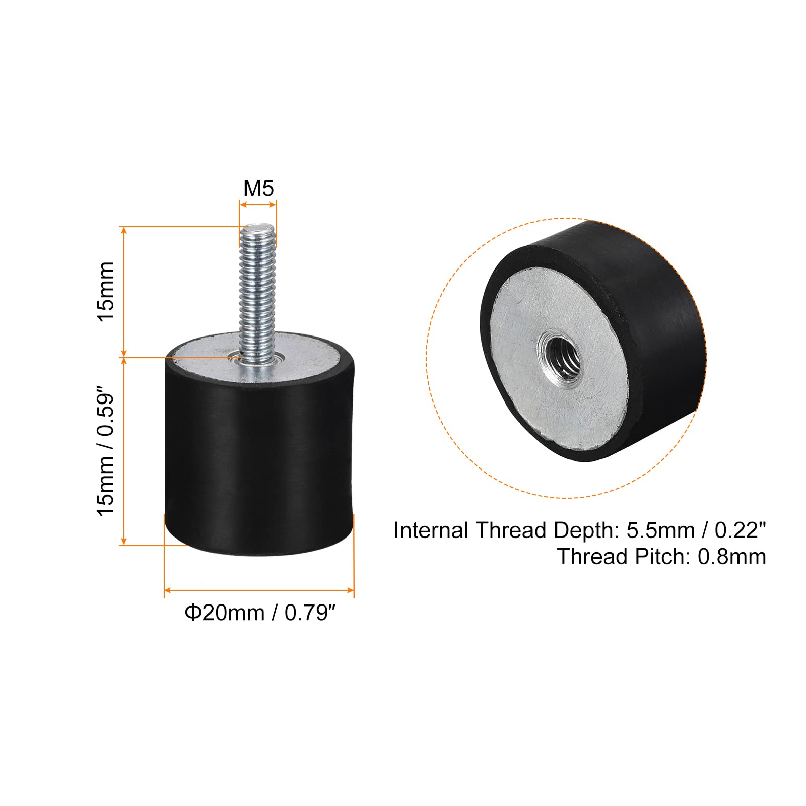 Sourcing Map Rubber Mounts 3pcs M5x12mm Male/Female Vibration
