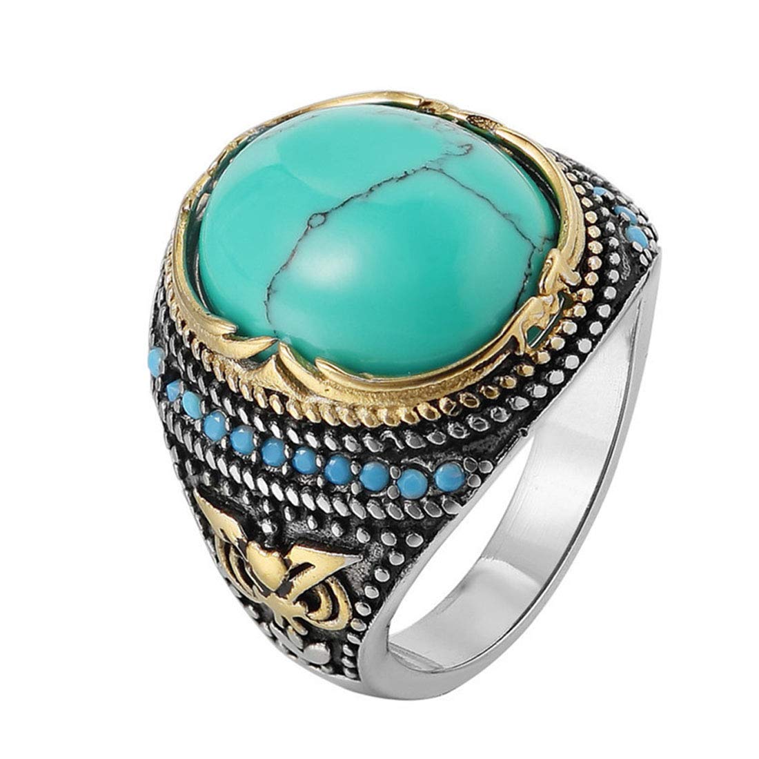 HIJONES Clásico Lujo Oval Piedras Anillo para Hombres Acero Inox Gótico Tallado