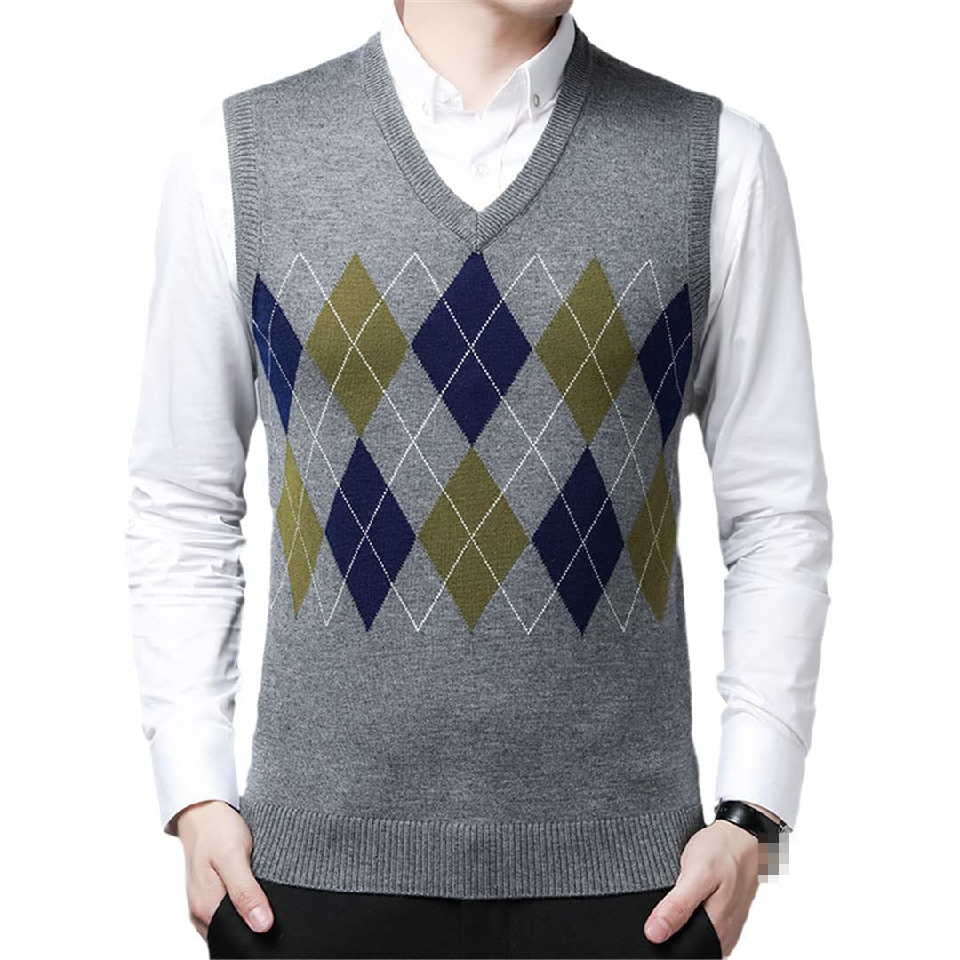 Chaleco de punto de lana de invierno para hombre, casual, cálido, sin mangas, suéter, A-77-Medium Gray9, XL