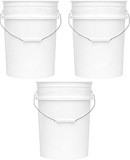 5 Gallon Bucket - No Lid - 90 Mil All Purpose Pail - Made in The USA - Food Grade - Contains No BPA Plastic - Recyclable - (White, 3)