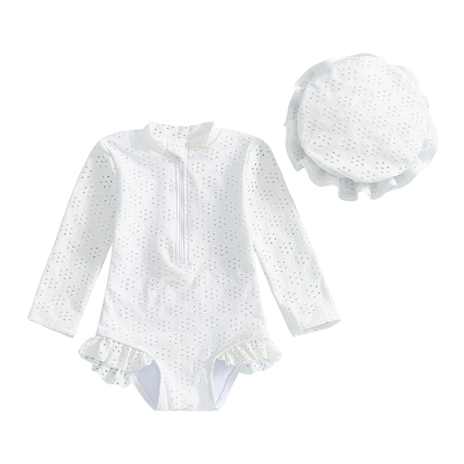 Toddler Girl Solid Swimsuit Baby Long Sleeve Rash Guard Bathing Suit Girl One Piece Hollo…
