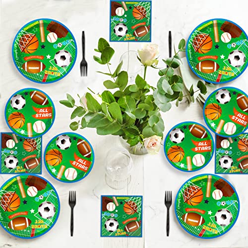 Image of Sports Party Plates Napkins Superstar Party Tableware All Star Birthday Baseball Football Soccer Basketball Disposable Paper Plates Napkins for Boy Birthday Decoration Supplies Favors 24 Guests