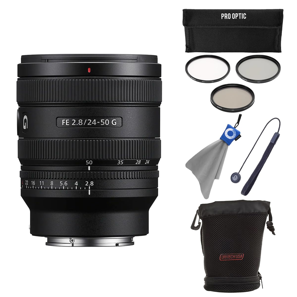 Sony FE 24-50mm f/2.8 G Lens, Bundle with 67mm Digital Essentials Filter Kit, Lens Case, Lens Cap Tether and Cleaning Cloth