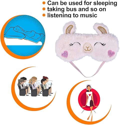 Miniatura 6 de Linda máscara para dormir de alpaca, suave y esponjosa, con los ojos vendados, divertida máscara de sueño de animales, cubierta de ojos para niños,