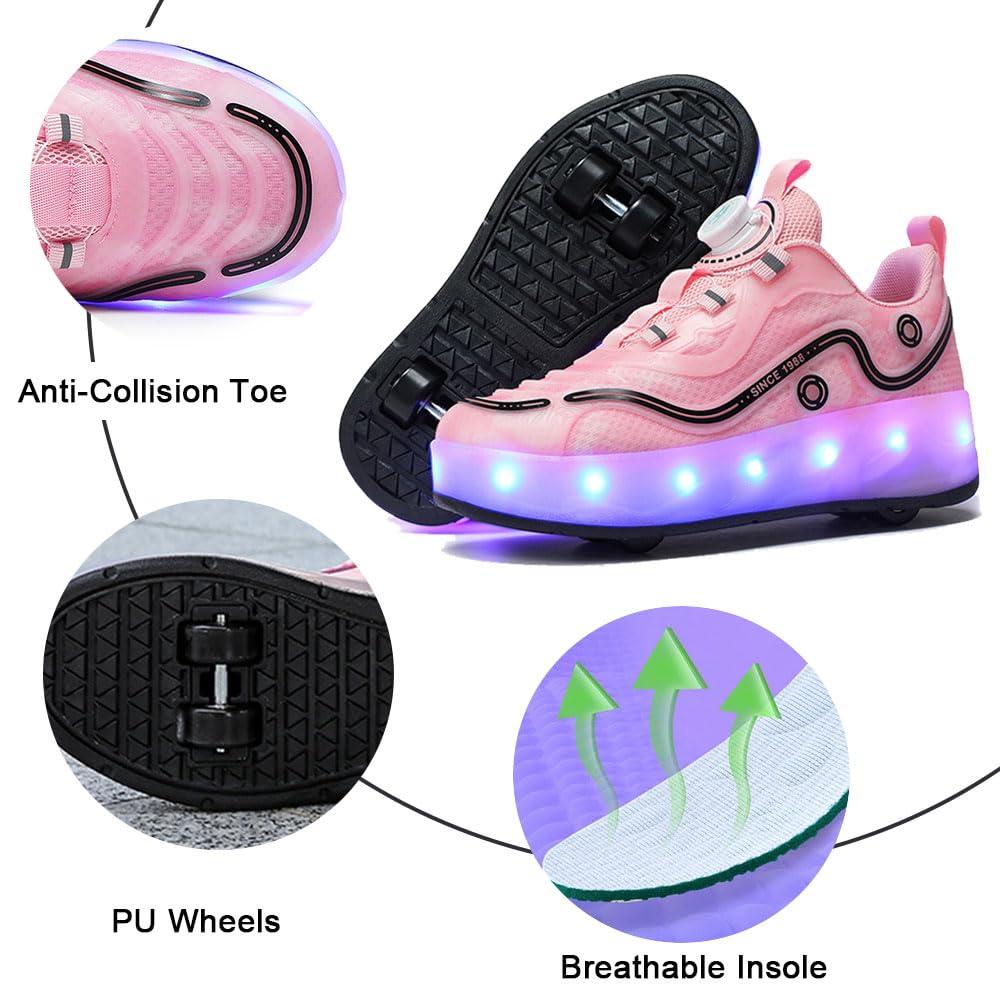ENEN Chaussure à Roulette Lumière LED, Chaussures à Roulettes Rétractables Garçons Basket Roulette Enfant Fille, Roller 4 Roues Déformable Adolescents Intérieur Extérieur 30-40 EU