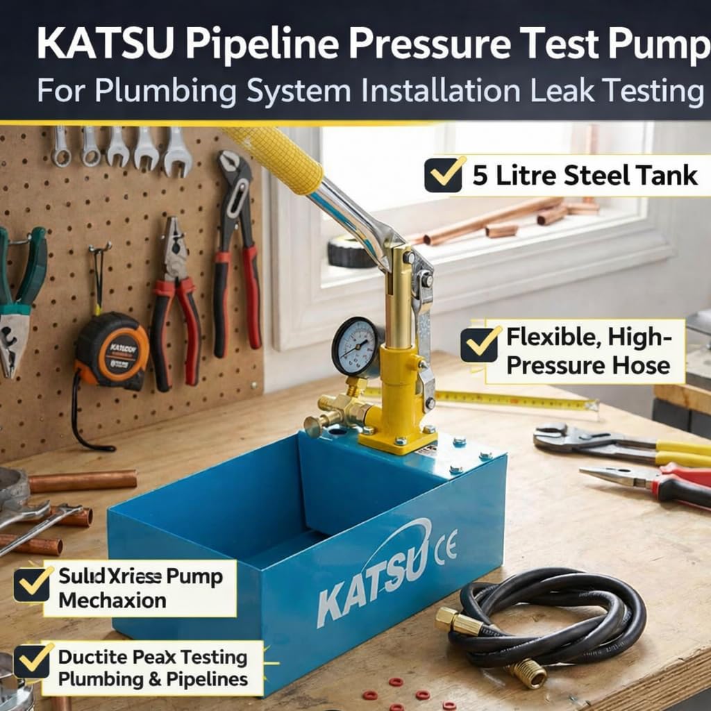 KATSU Pipeline Pressure Test Pump, Manual Hand Power Hydraulic 5L 0-50Bar Leakage Tester for Water Pipe System Installation Inspection 318927