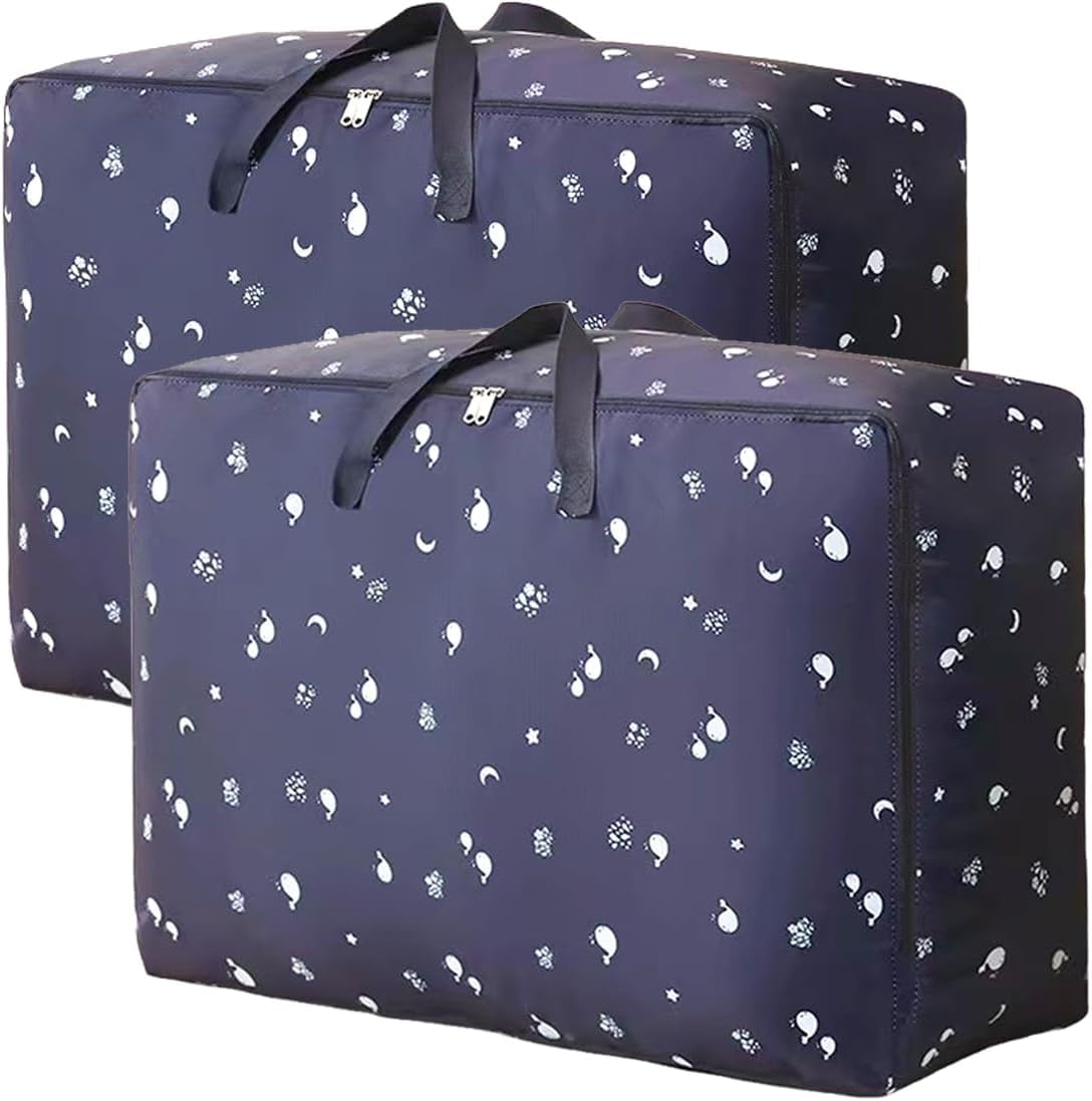 Ccsgui Store Blue 2 Pcs 105L Large Storage Bag, Thicken Oxford Cloth Large Moving Bag With Zips King Size Oxford Cloth Moving Bags Laundry Bags For Duvet Quilt Blankets Bedding Pillows Moisture Proof No-Smell