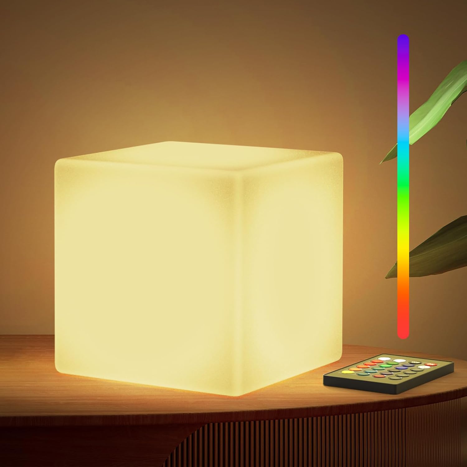 LOFTEK 7-inch LED Cube Night Lights: Rechargeable RGB 16 Colors Changing Light with Remote Control, IP65 Waterproof Table Lamp Night Light for Home Bedroom Kids Room