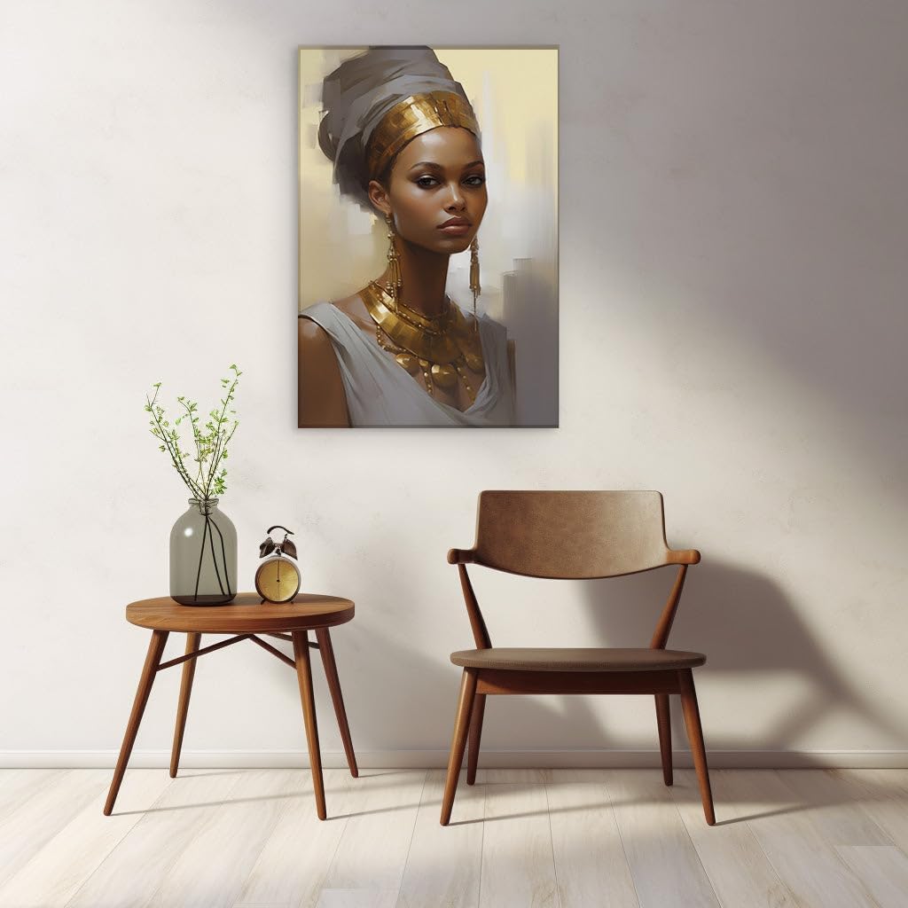 Canvas for Living room. Elegance in Profile: Serenity Embodied in a Digital Portrait of an African Queen, 27 x 18 inch Canvas Wall Art - Contemporary Masterpieces - Modern Home Decor