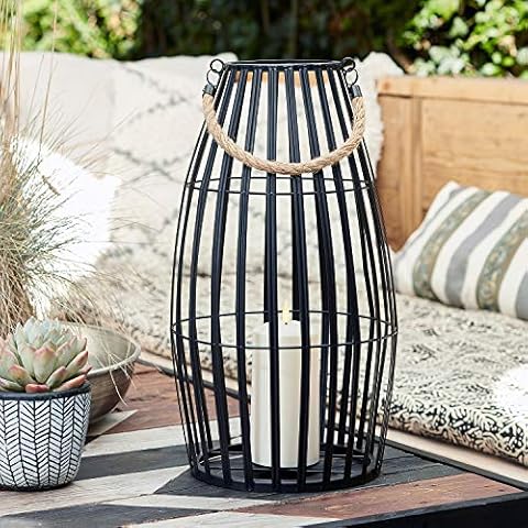 Lights4fun Outdoor Large Black Lantern with LED Candle Cover