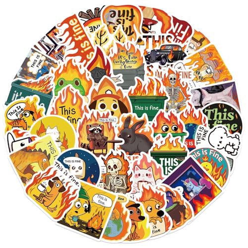 This is Fine Dog Aufkleber 50 Stück Niedliche Wasserdicht Cartoon Dog Meme Sticker für Wasserflaschen Laptop Skateboard Scrapbook Fahrrad Gepäck,Vinyl Funny Tier Sticker für Erwachsene Teenager