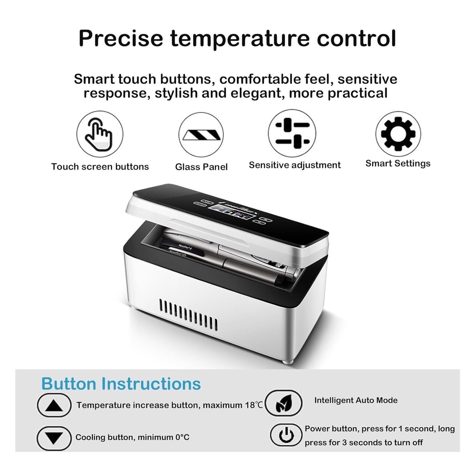 Scatola da viaggio per insulina, mini frigorifero portatile ricaricabile tramite USB, scatola per diabetici con display LCD, per uso domestico ed esterno