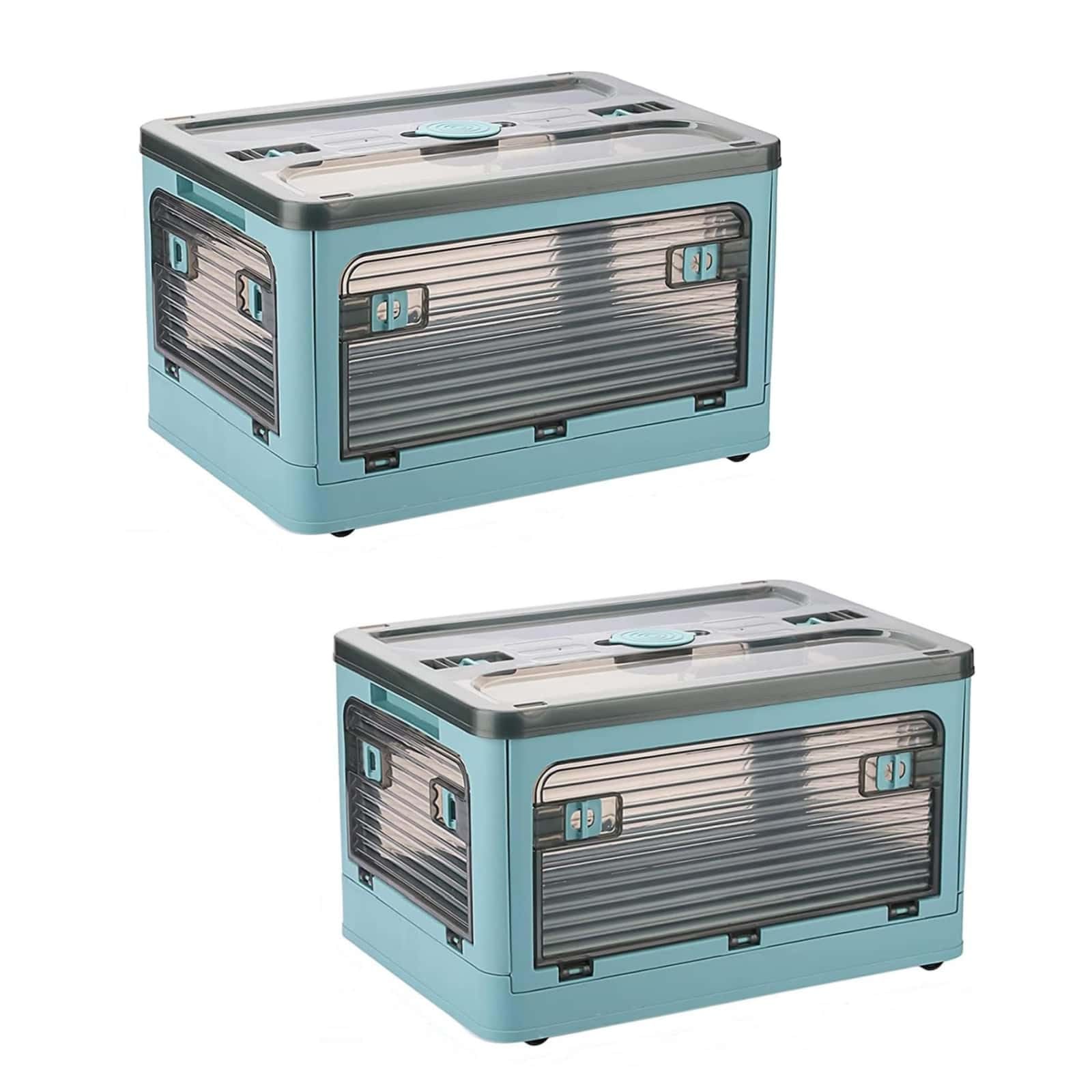 HUAYUNLONG 24Quart (2Pack) 15.95x11.42x9.45 Clear Plastic Storage Bins With Lids, collapsible, stackable With Wheels and Four Doors, Closet Pantry Organizer,Clothes Organizer,Plastic Tool Box,Bathroom