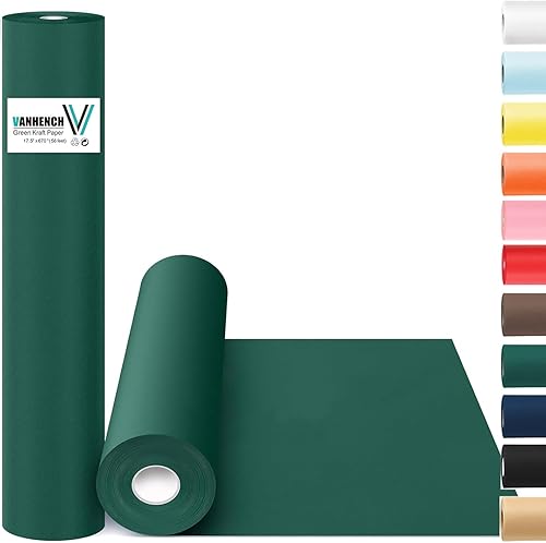 Rollo de papel de regalo verde de 17.5 x 670 pulgadas (56 pies), rollo de papel kraft de color sólido, rollo de papel de regalo de Navidad, ramo de