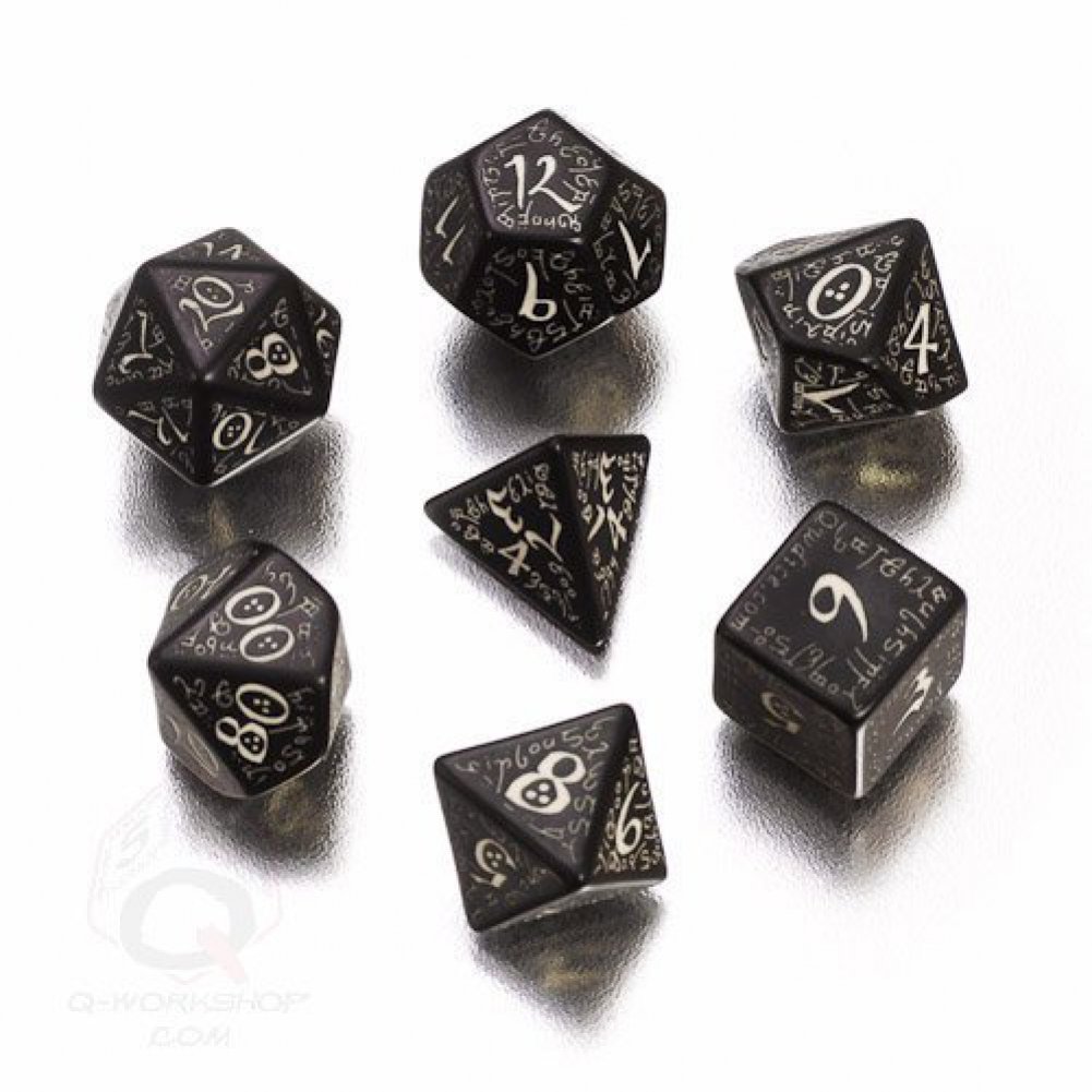 Q WORKSHOP Elven Dice Set Black & Glow in the dark 7 Polyhedral Dice, 16mm - Image 3