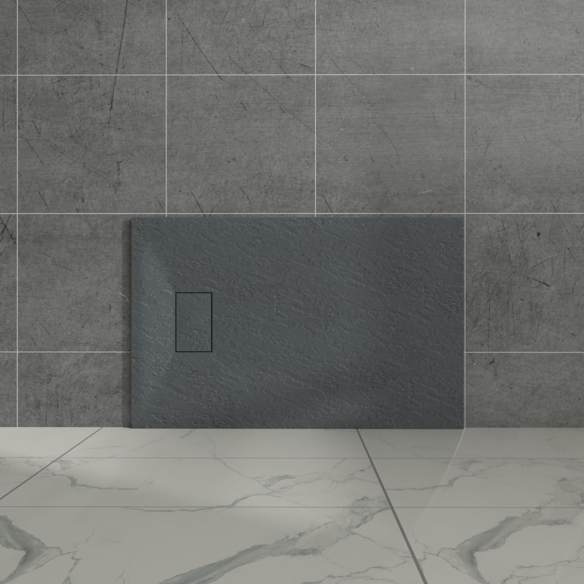 Aquariss Anthracite Smc Slate Effect Shower Enclosure Tray 1000X700mm Rectangular Wetroom Shower Base