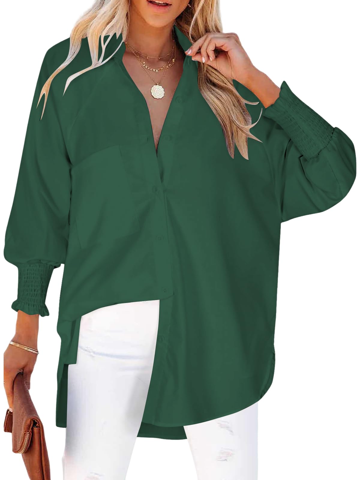 Cuptacc Bluse Damen Elegant V Ausschnitt Langarm Knöpfen Blusen Damen Gestreifte Brusttasche Oberteile