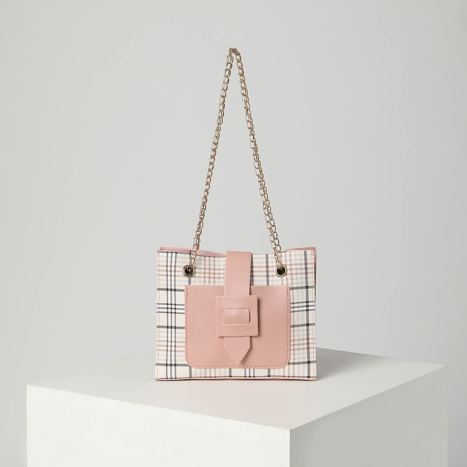 Haute Sauce Women checked sling bag with a pink flap (HSHB1236) 2