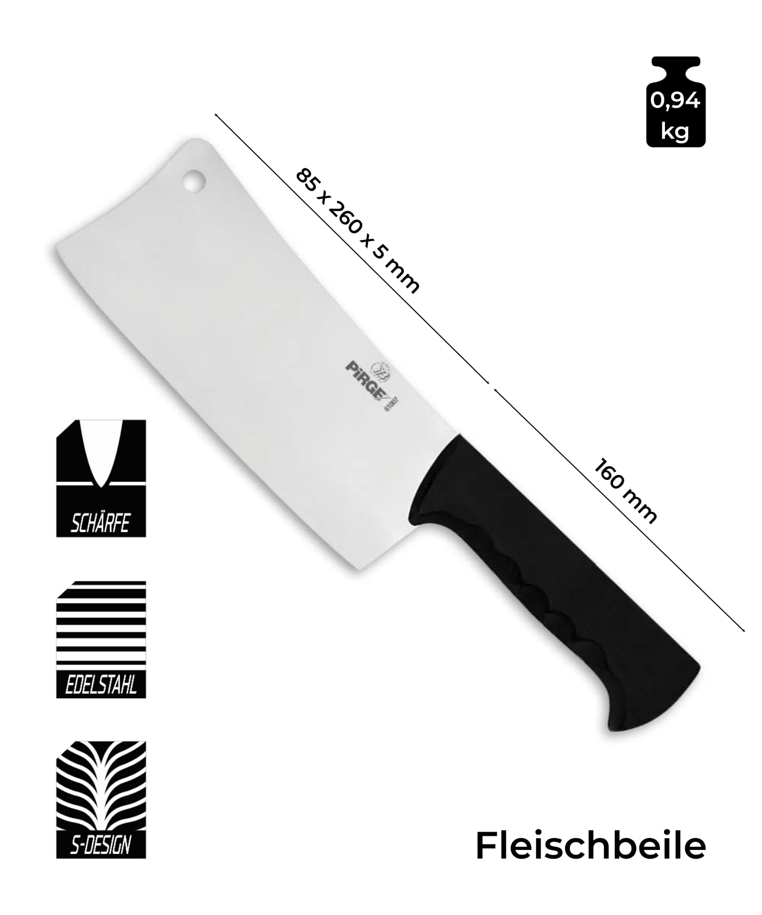 Pirge Set di coltelli da macellaio, 6 pezzi: mannaie - coltello per disossare - acciaio per affilare - coltelli da cucina professionali in acciaio inossidabile - design ergonomico