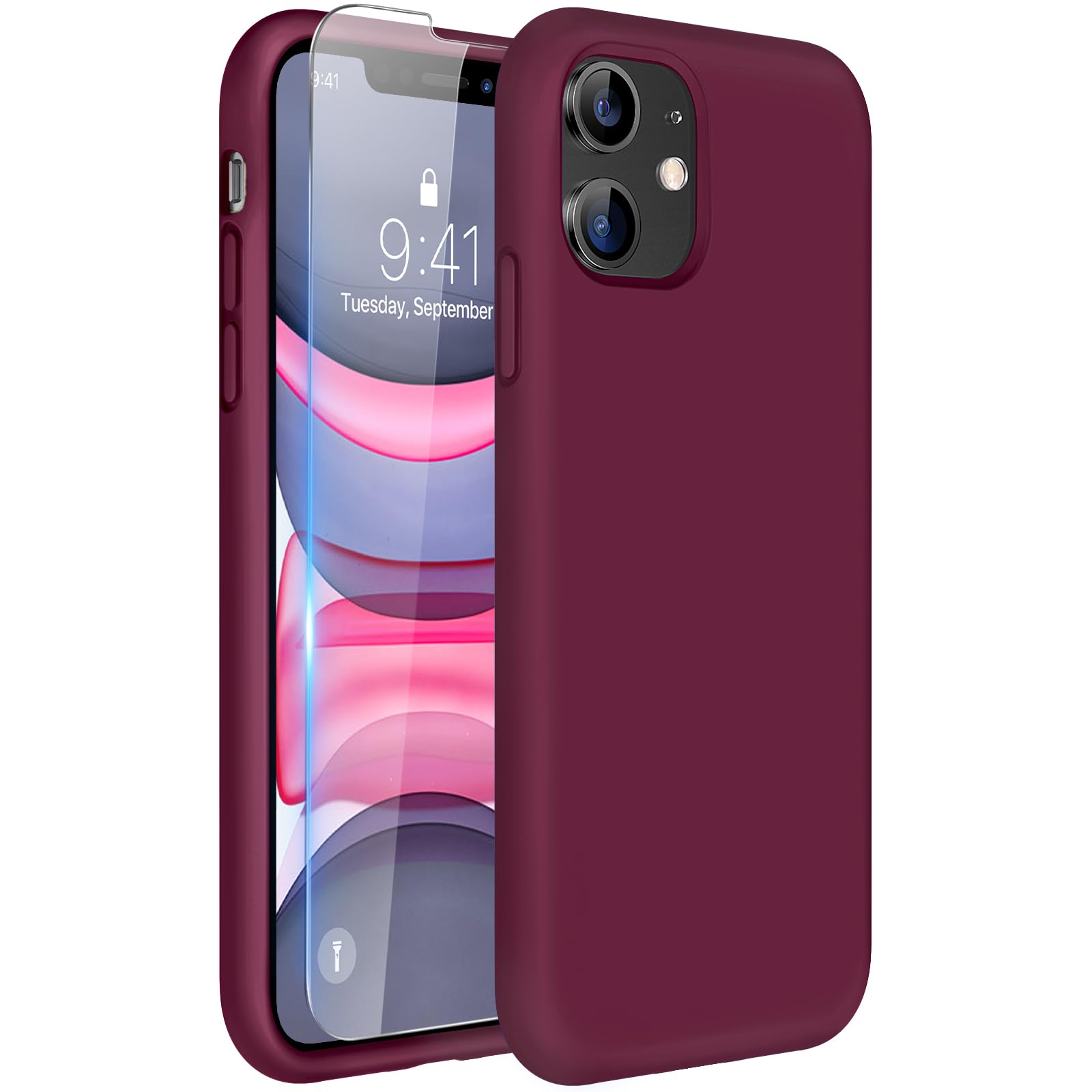 Miracase iPhone 11硅胶壳 酒红色防摔保护套