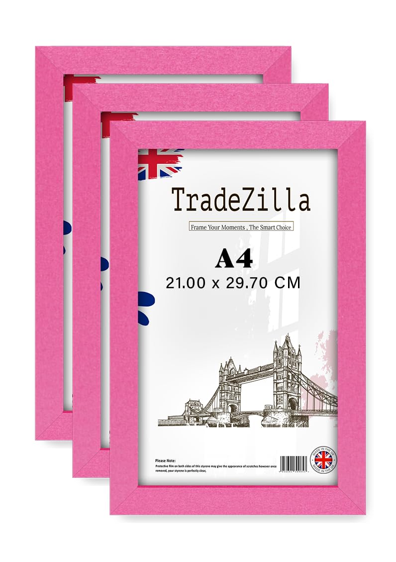 Tradezilla Pink Pack Of 3 Eton Wood Art Frame A4 (21.00 X 29.70 Cm) Mdf Poster Frame For Home & Office Wall Décor, Classic Wood Finish, Ideal For Posters & Professional Display [ ]