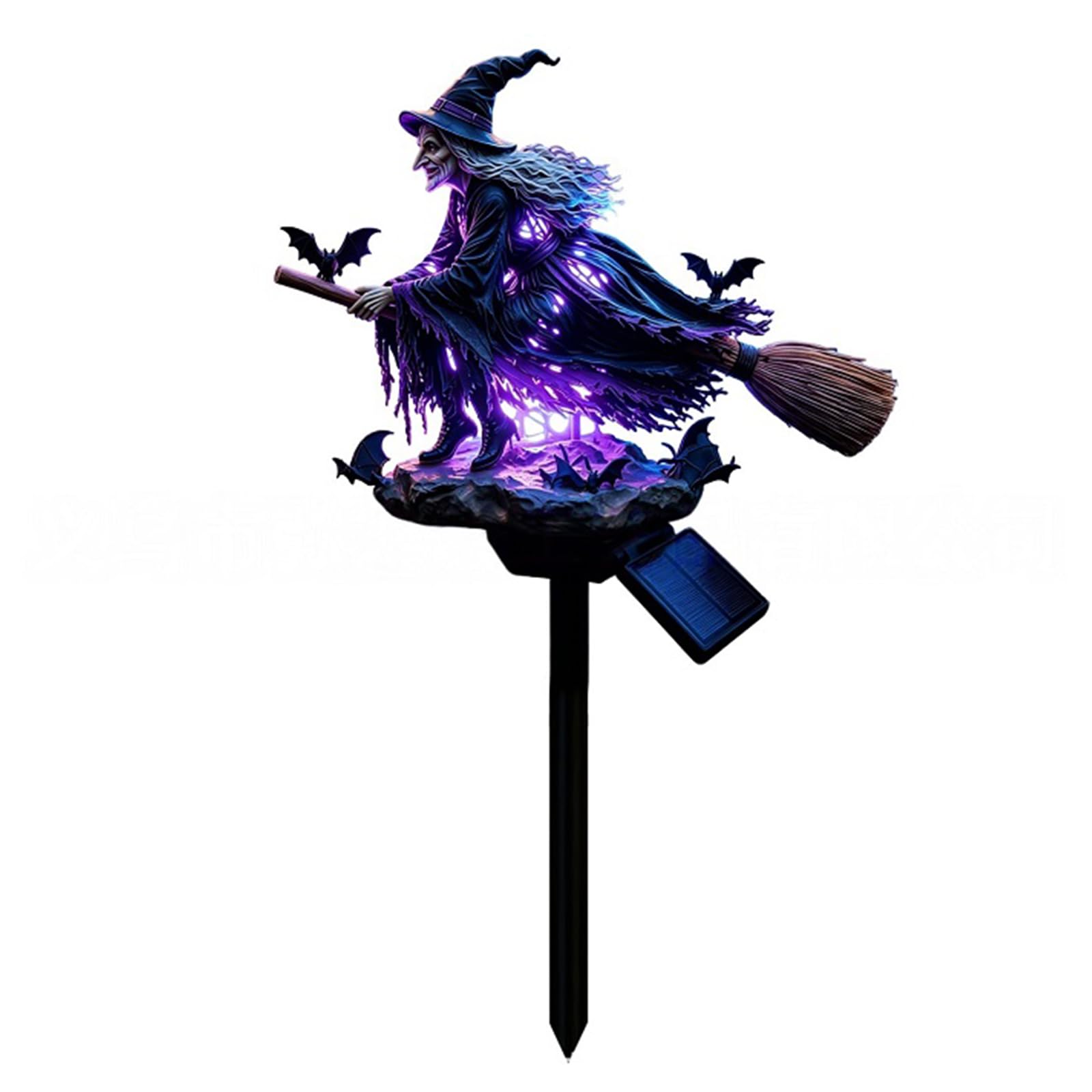 Solar Halloween Witch Broom Resin Stake Garden Light Outdoor Decor (Purple) โ image 1
