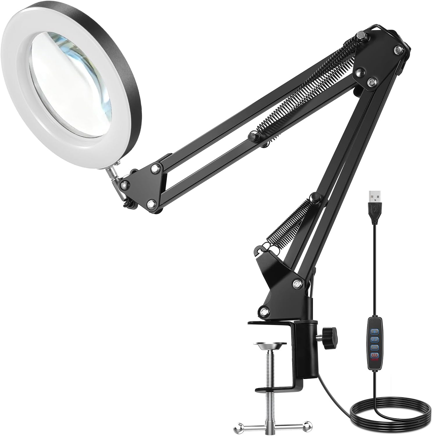 NEEWER Entry Level Version 10X Magnifying Glass with Light & Clamp Stand, 6.3" Bi Color Dimmable Magnifier Lamp LED Ring Light CRI80+ for Desk Crafting Reading Close up Work, N19