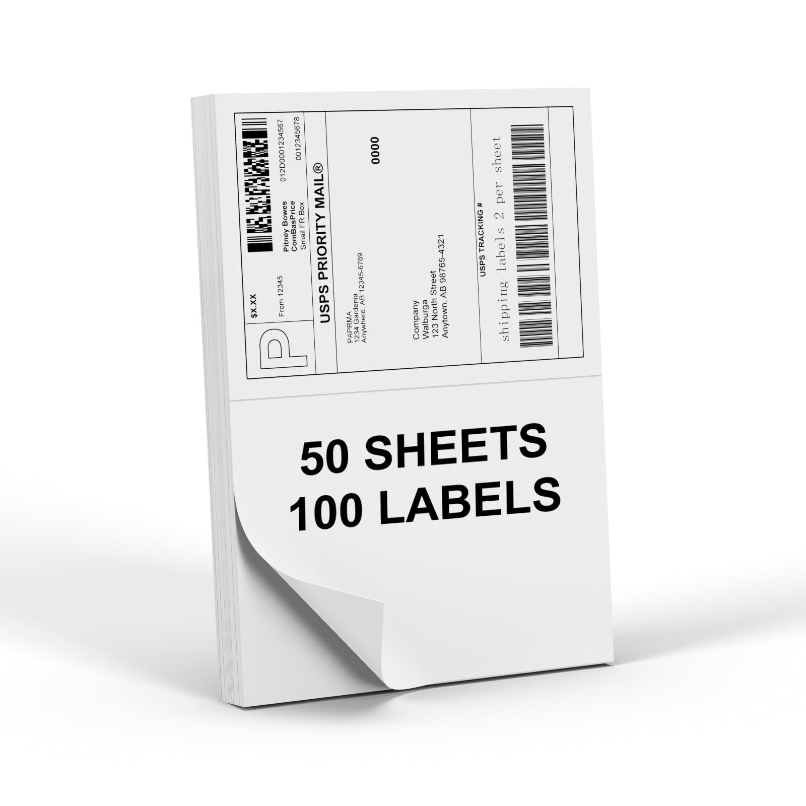 Half Sheet 8.5x5.5inch Shipping Mailing Label 100 Counts, 2 Labels Per Sheet 8.5 x 11 for Laser &amp; Inkjet Printer, Permanent Adhesive Label Square Corner (50 Sheets)