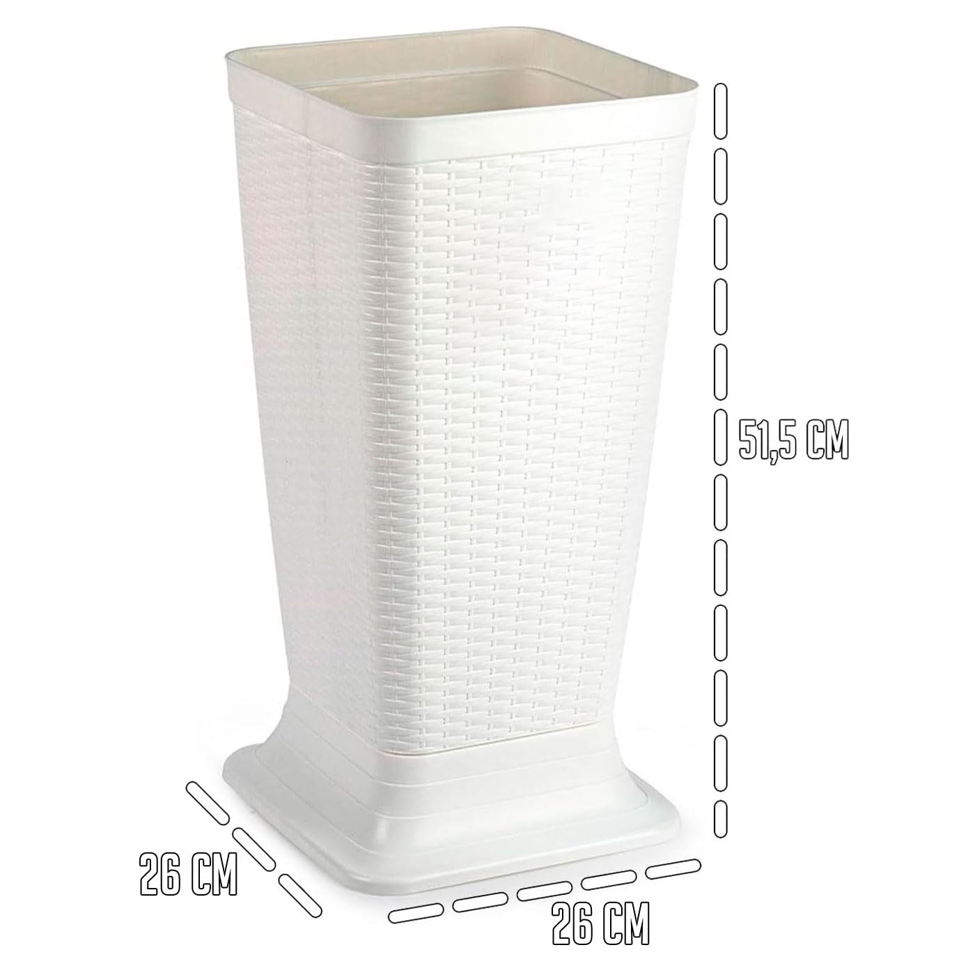 Acan Tradineur - Paragüero de plástico - Modelo Rattan - Soporte para Paraguas Cuadrado para Entrada de oficinas, Negocios, hogar - 51,5 x 26 x 26 cm - Color Blanco