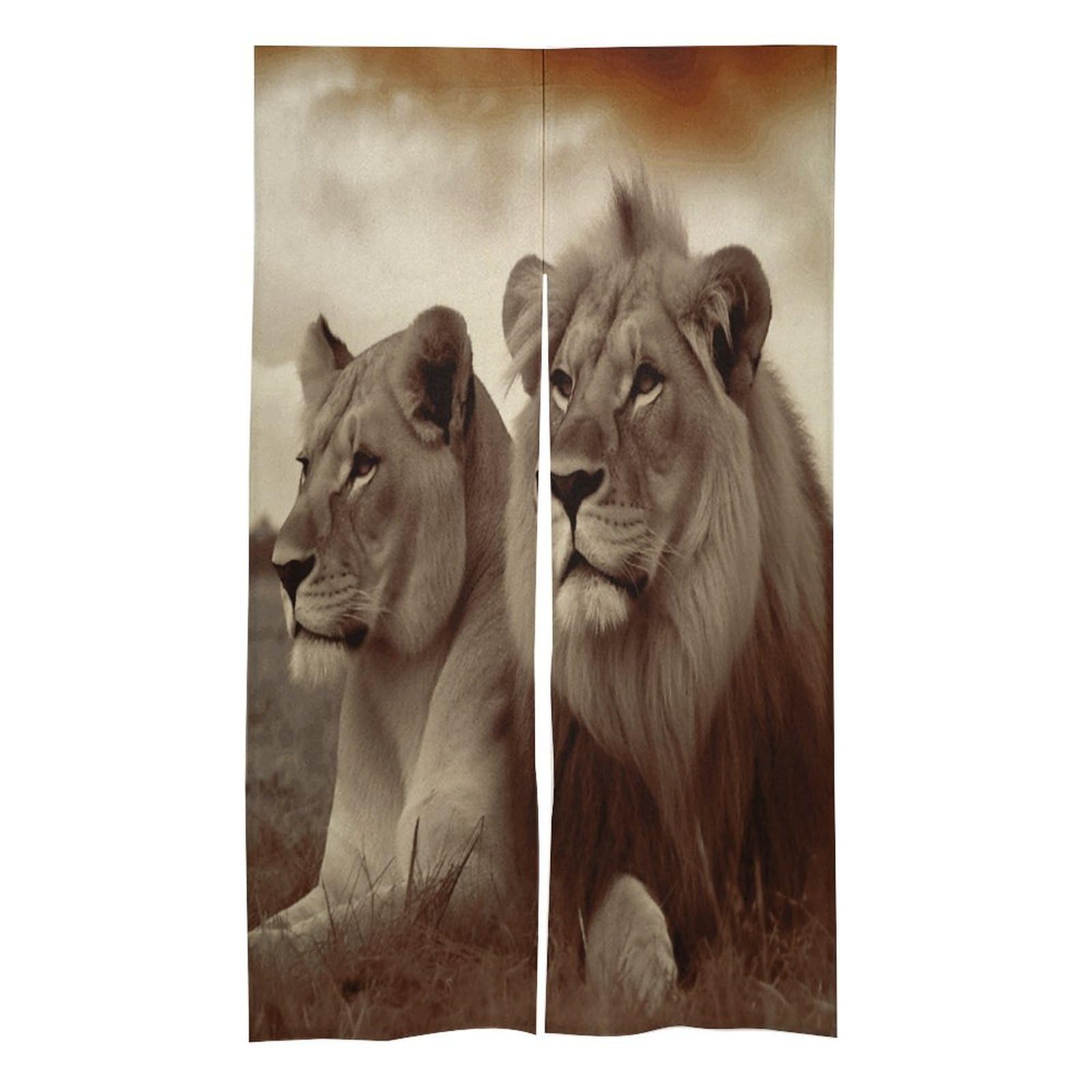 VstaDank African Lion and Lioness Noren Doorway Curtain Printed Window Treatment Door Tapestry Chinese Traditional Doorway Curtain Long Type Door Tapestry for Home Decoration