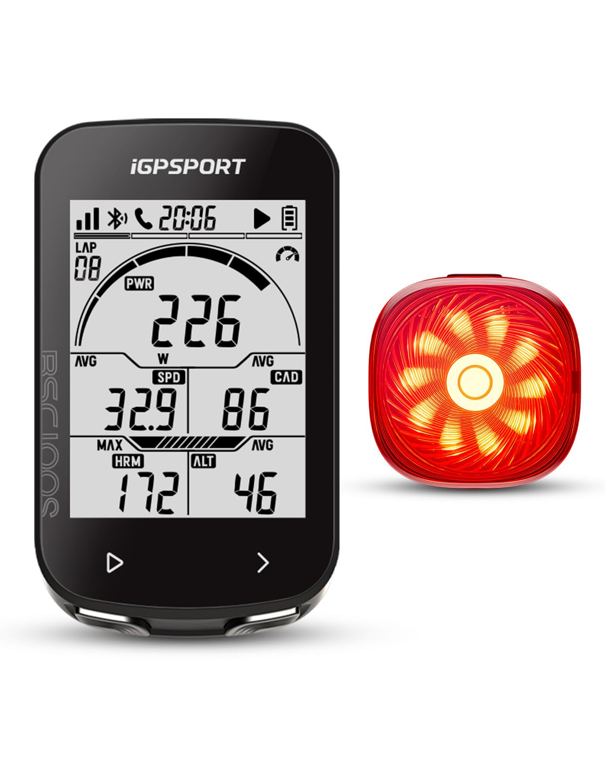 iGPSPORT BSC100S Compteur Velo sans Fil et TL50 Feu Arriere Velo