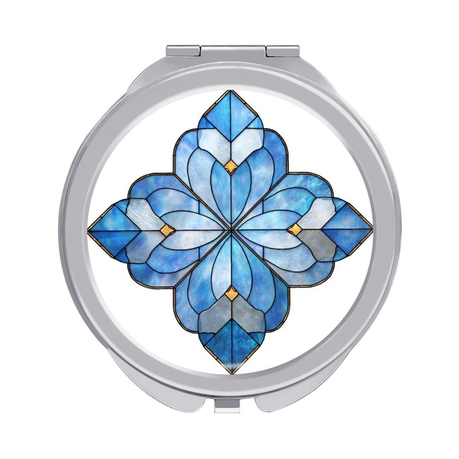 Jubonexis Blue Four-petal Star Shaped Stained Glass Women Pocket Mirrors, Girls Small Portable Travel Makeup Mini Mirror