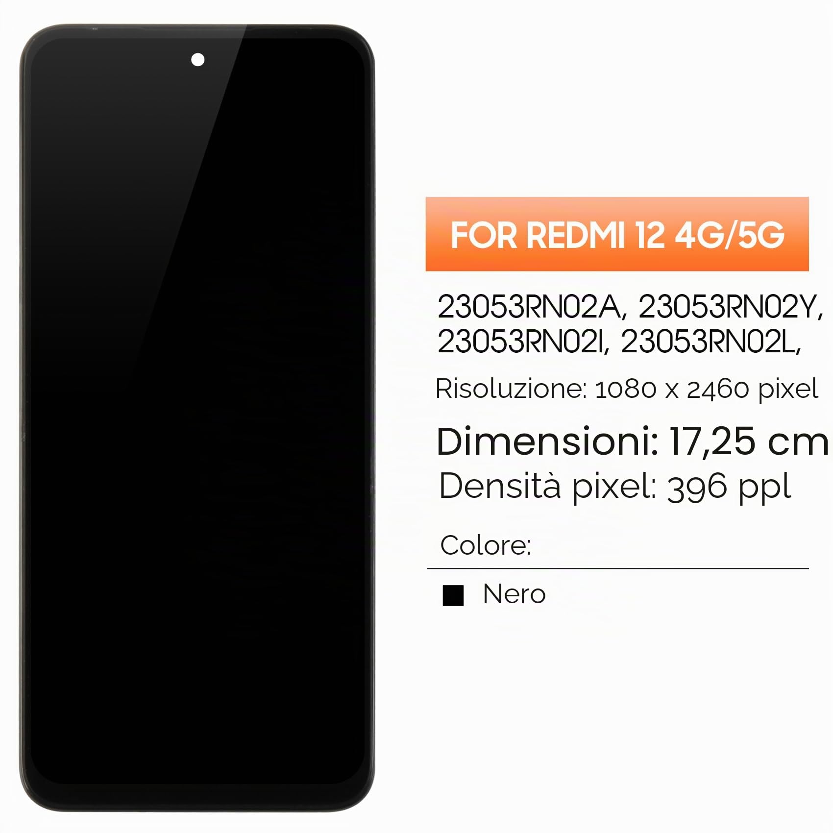 Kit Schermo LCD Da 6.79'' Per Xiaomi Redmi 12 / 12 5G – Touch Screen, Con Vetro Temperato E Attrezzi
