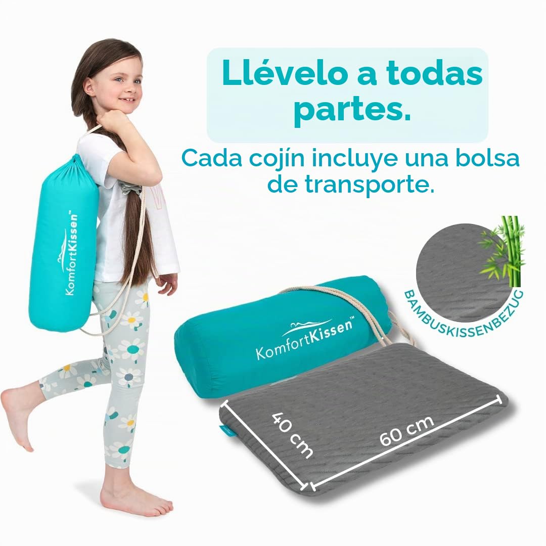 Cojín ortopédico infantil de 5 cm de altura con funda de almohada de bambú | Premium Memory Foam Niños Almohada | Almohada cervical para niños y niños pequeños | Funda termorregulador (3 – 12 años)