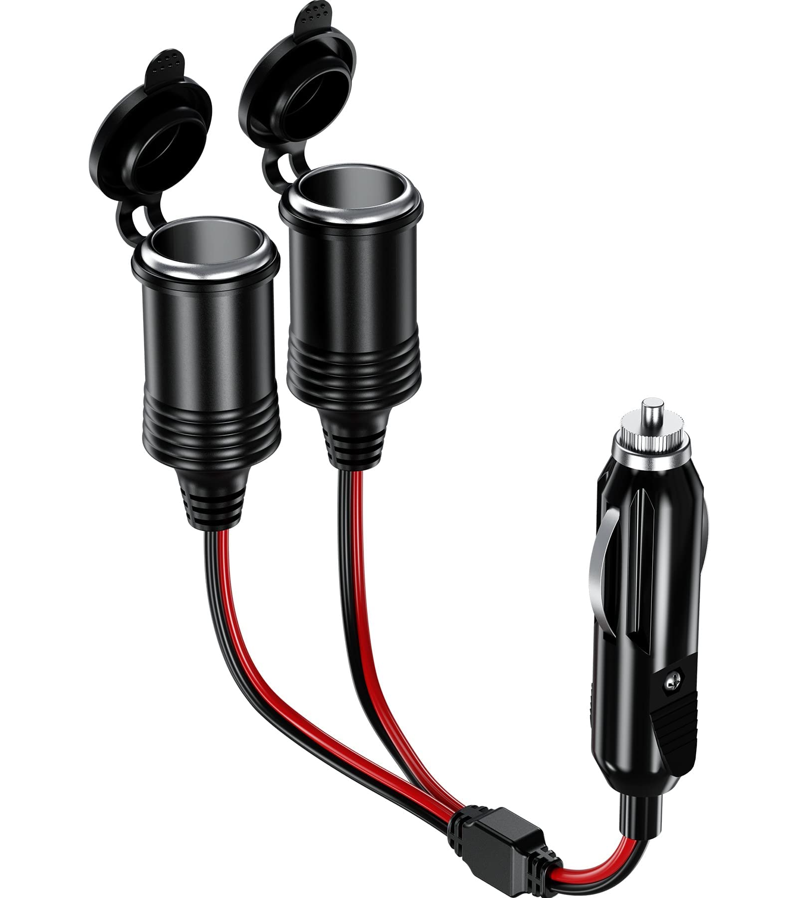 MAKINGTEC 1 to 2 Car Cigarette Lighter Splitter Adapter, 2 Way Cigarette Lighter Extension Cord, 12v 24v Plug Socket Power Charger Adapter, Male Plug to Female Socket Extension Cable