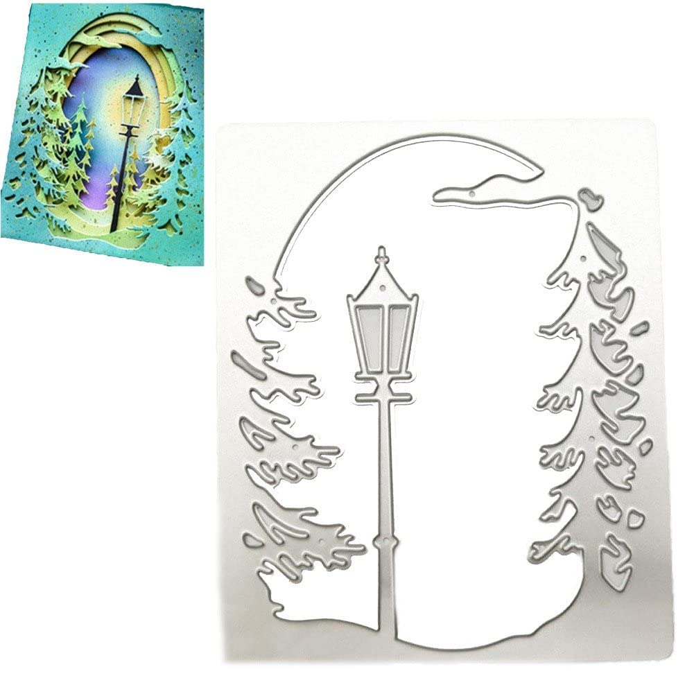 Wudaizhi Light Christmas Die Cuts, Christmas Tree Street Metal Cutting Stencils Template Diy Invitation Card Scrapbook Embossing Craft Card Making