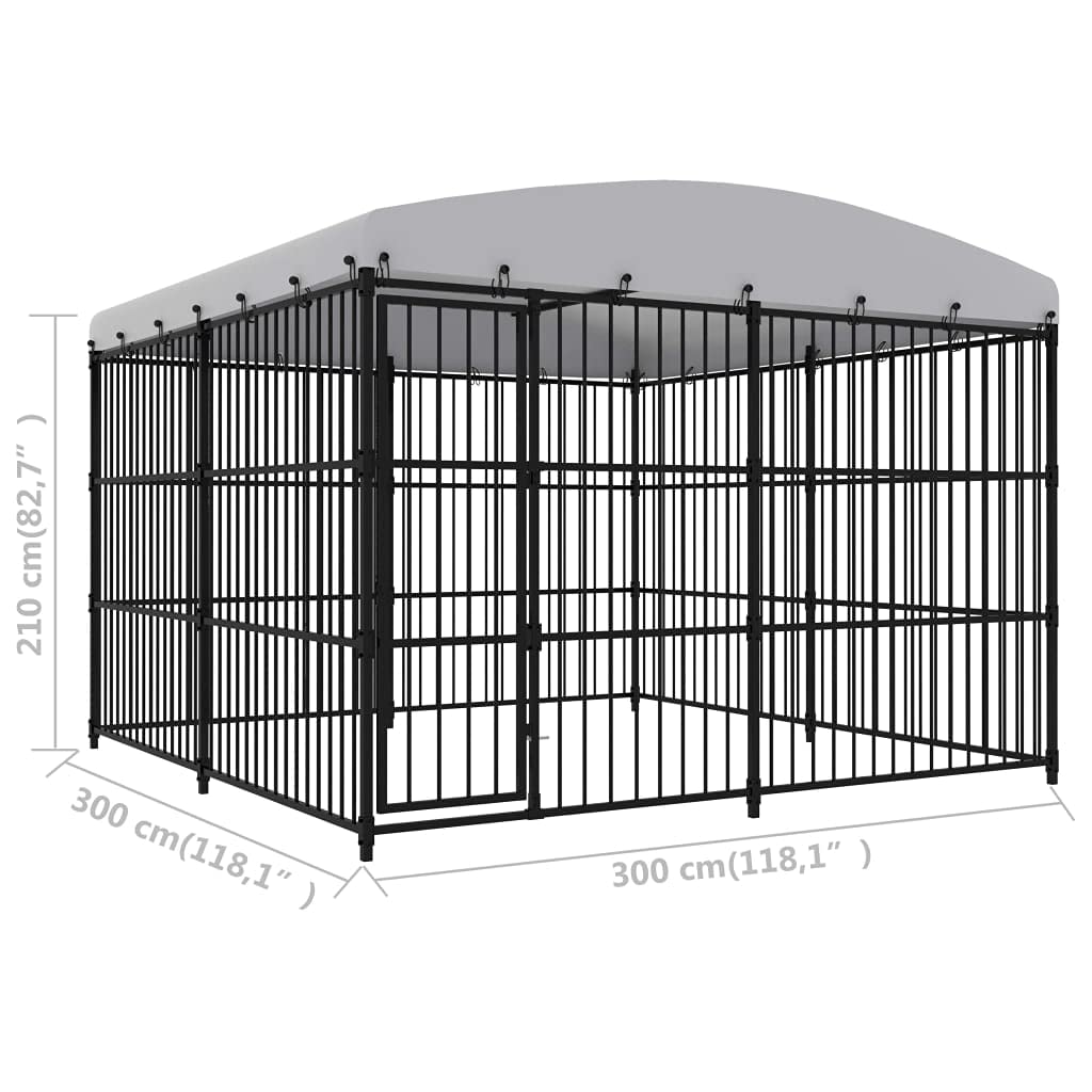 vidaXL Canile da Esterno in Acciaio Zincato Nero 300x300x210 cm con Tetto e Serratura