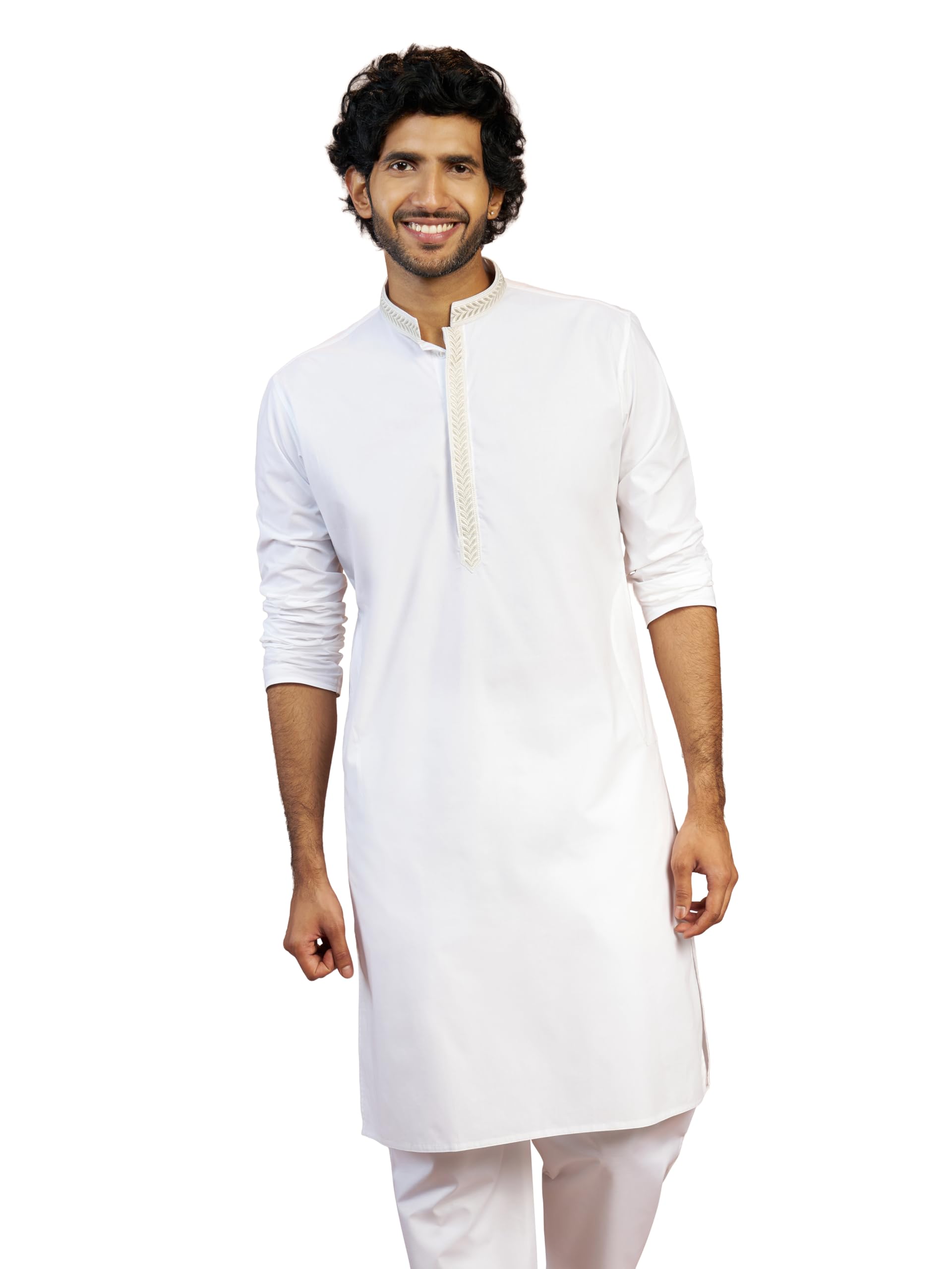 vastramay Men White Cotton Thread Embroidered Long Kurta | EID, Wedding & Festive Outfit-picture-30