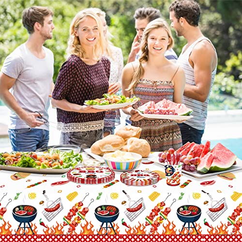 Image of 3 Pcs BBQ Disposable Tablecloths, Hamburger Theme Rectangle Tablecloth, Decoration Tablecloths Party Supplies for Outdoor Parties