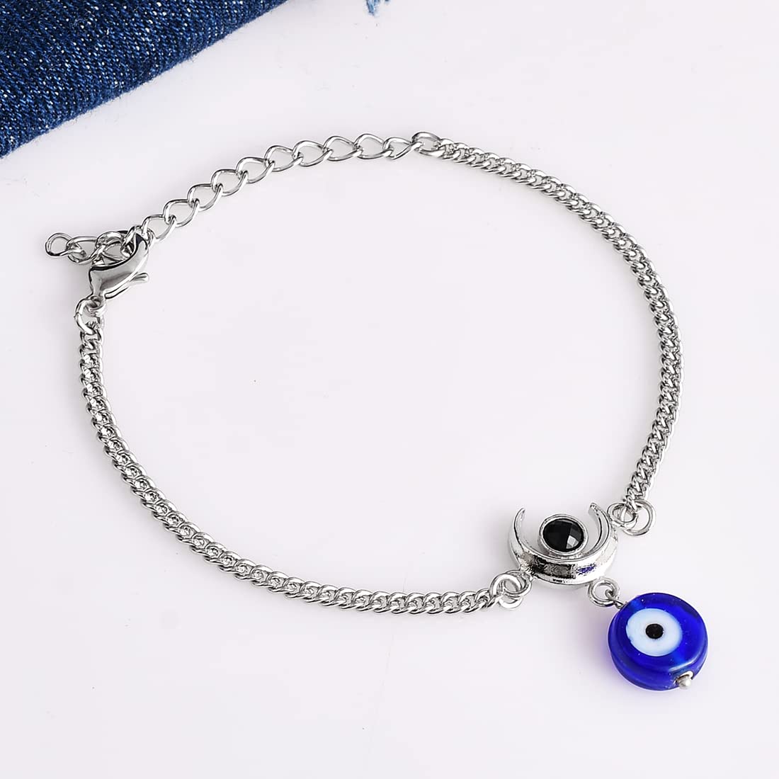 Evil Eye Hanging Bead Bracelet Shiva Moon Oxidized