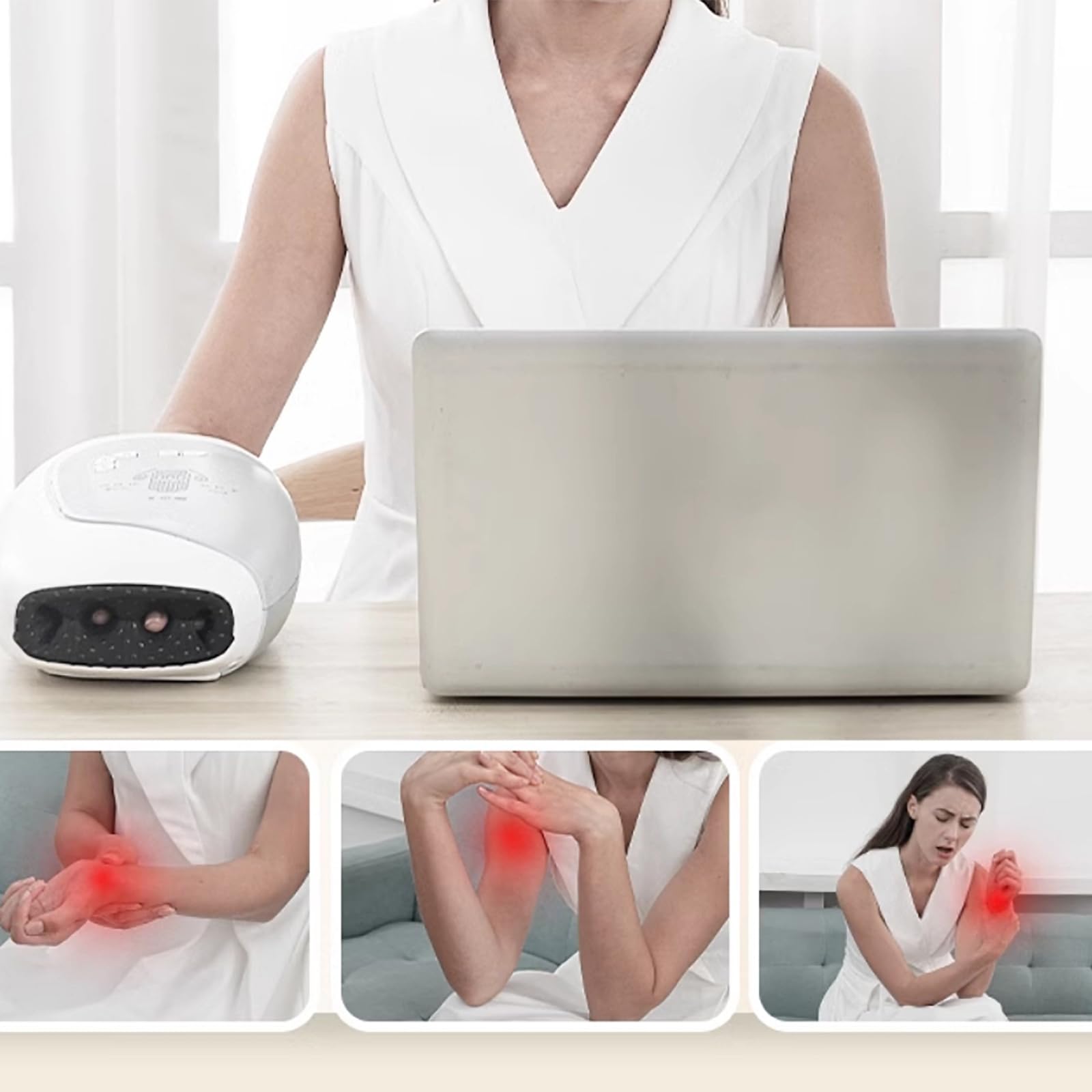 Bezprzewodowy Podgrzewany Masażer Dłoni,5 Stref Palców Masażer Shiatsu Z Kompresją Poduszki Powietrznej, Regulowane 3 Poziomy Intensywności I Trybu, 3 Poziomy Temperatury (42-52°),czas 5-15minut